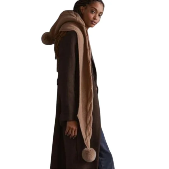 NEW Anthropologie Camel Tan Hooded Scarf / Winter Wrap - Picture 1 of 7